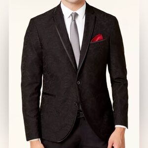 Kenneth Cole Reaction Mens Black Slim-Fit Tonal Jacquard Dinner Jacket Size: 40R